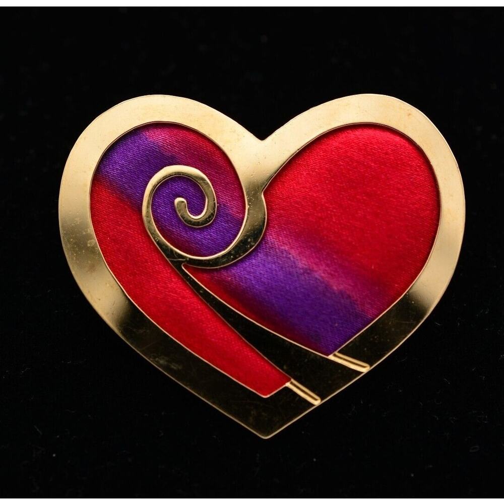 Kyle McKeown Vintage Heart Pin Brooch Red Purple Gold Valentine Love 1990s BinBA